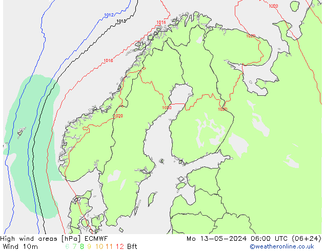 yüksek rüzgarlı alanlar ECMWF Pzt 13.05.2024 06 UTC