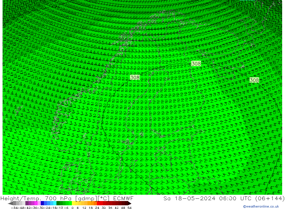 Height/Temp. 700 hPa ECMWF Sa 18.05.2024 06 UTC