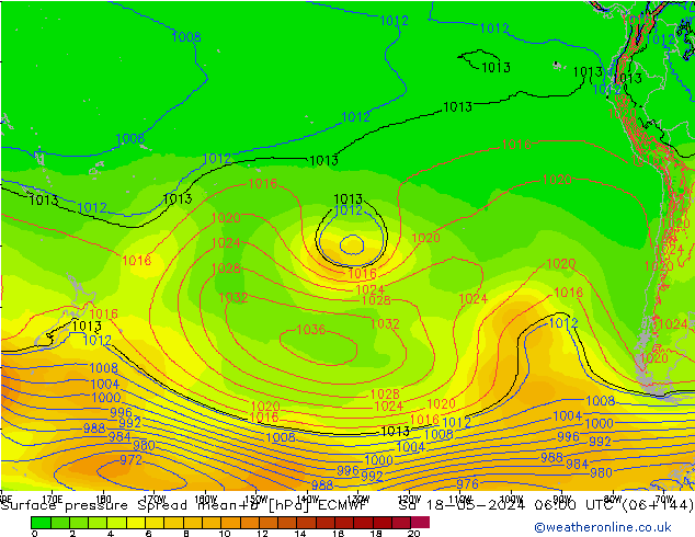 Surface pressure Spread ECMWF Sa 18.05.2024 06 UTC