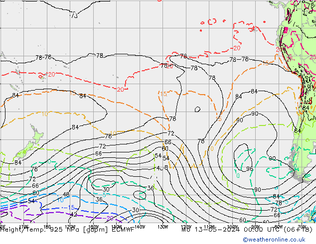 Height/Temp. 925 hPa ECMWF Po 13.05.2024 00 UTC