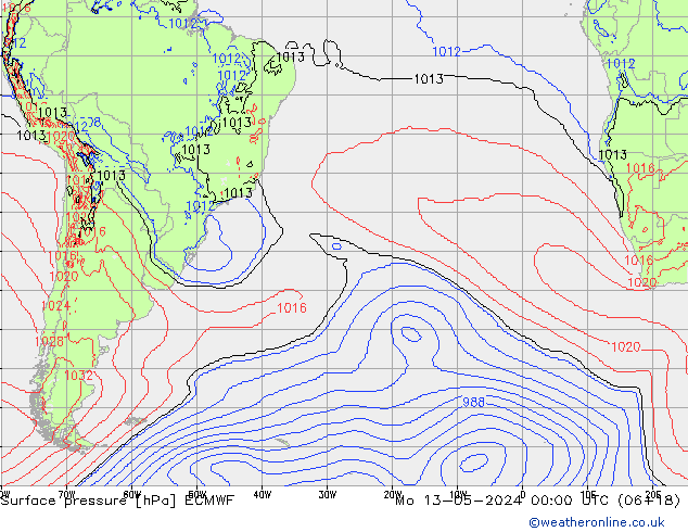 приземное давление ECMWF пн 13.05.2024 00 UTC