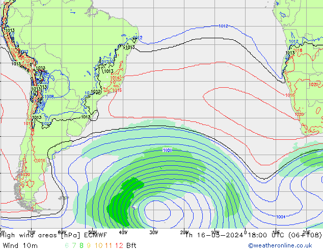 High wind areas ECMWF Th 16.05.2024 18 UTC