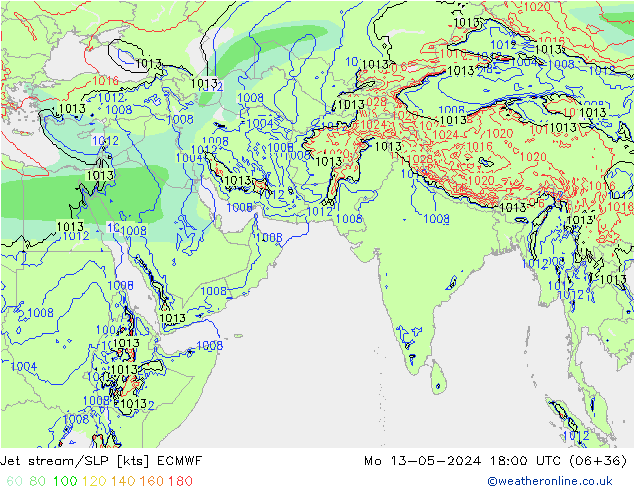 Jet stream/SLP ECMWF Mo 13.05.2024 18 UTC