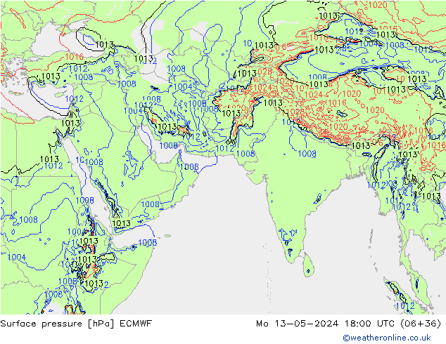 Atmosférický tlak ECMWF Po 13.05.2024 18 UTC