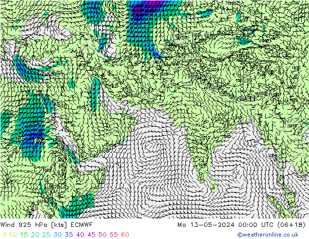 Vent 925 hPa ECMWF lun 13.05.2024 00 UTC