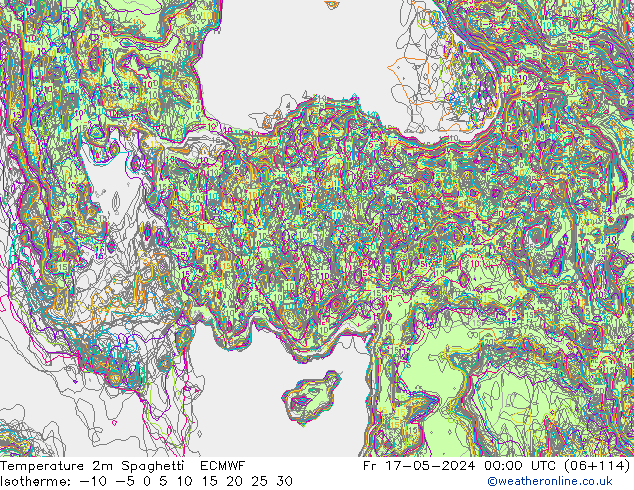 Temperatura 2m Spaghetti ECMWF Sex 17.05.2024 00 UTC