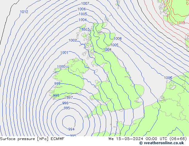 Atmosférický tlak ECMWF St 15.05.2024 00 UTC