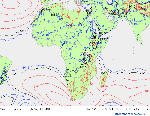Pressione al suolo ECMWF dom 12.05.2024 18 UTC