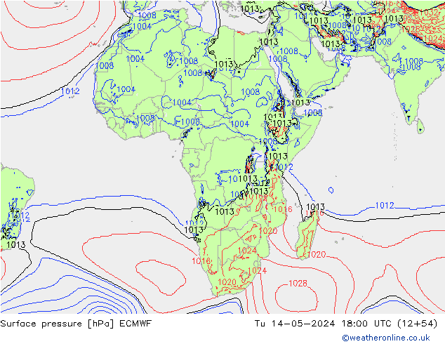 Atmosférický tlak ECMWF Út 14.05.2024 18 UTC