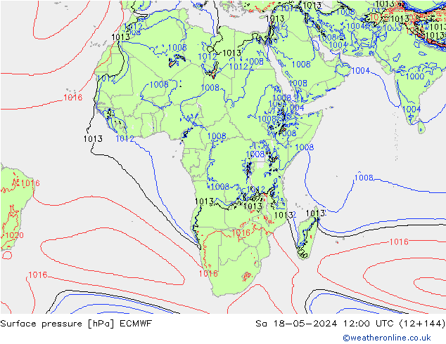 Surface pressure ECMWF Sa 18.05.2024 12 UTC