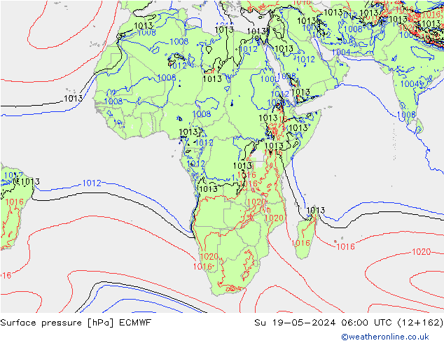 Atmosférický tlak ECMWF Ne 19.05.2024 06 UTC