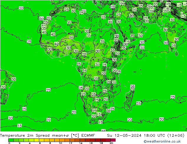 Temperature 2m Spread ECMWF Ne 12.05.2024 18 UTC