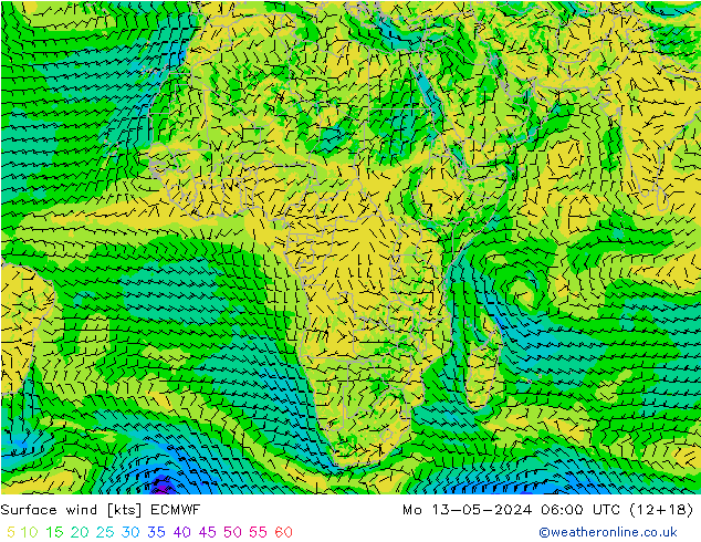 Surface wind ECMWF Mo 13.05.2024 06 UTC