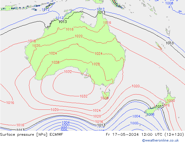 Atmosférický tlak ECMWF Pá 17.05.2024 12 UTC