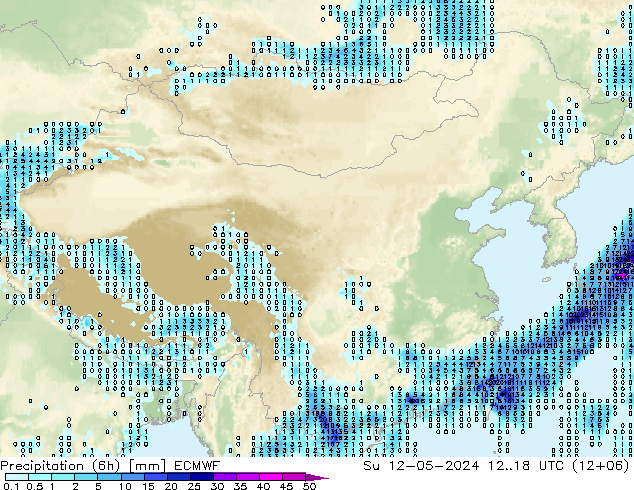 降水量 (6h) ECMWF 星期日 12.05.2024 18 UTC