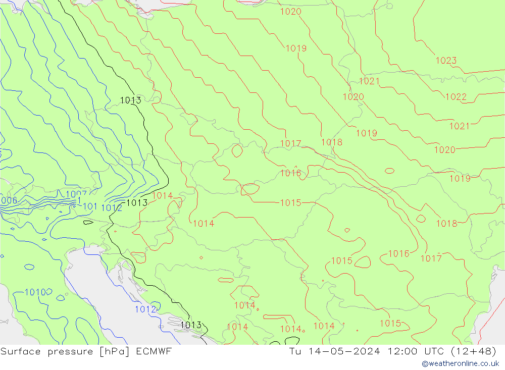 Surface pressure ECMWF Tu 14.05.2024 12 UTC