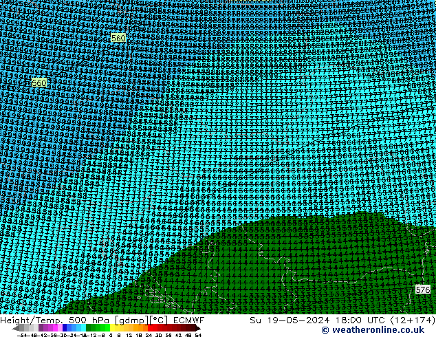 Yükseklik/Sıc. 500 hPa ECMWF Paz 19.05.2024 18 UTC