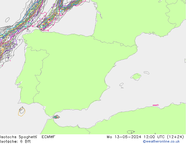 Isotachs Spaghetti ECMWF lun 13.05.2024 12 UTC