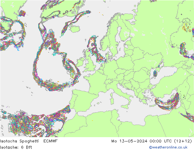 Isotachs Spaghetti ECMWF Mo 13.05.2024 00 UTC