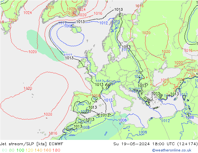 Polarjet/Bodendruck ECMWF So 19.05.2024 18 UTC