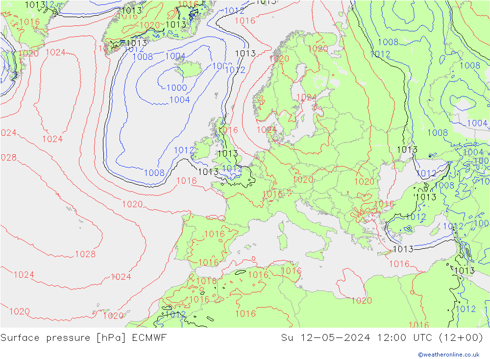 Pressione al suolo ECMWF dom 12.05.2024 12 UTC