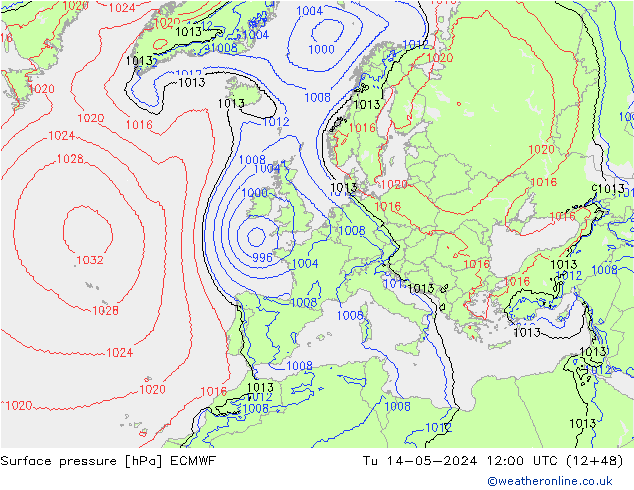 Bodendruck ECMWF Di 14.05.2024 12 UTC