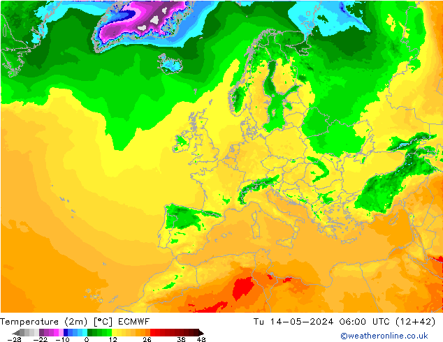 Sıcaklık Haritası (2m) ECMWF Sa 14.05.2024 06 UTC