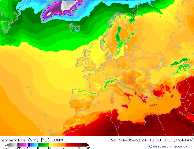 Temperaturkarte (2m) ECMWF Sa 18.05.2024 12 UTC