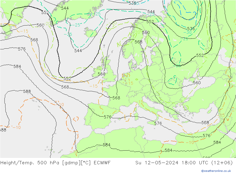 Height/Temp. 500 hPa ECMWF 星期日 12.05.2024 18 UTC