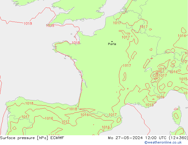 Bodendruck ECMWF Mo 27.05.2024 12 UTC