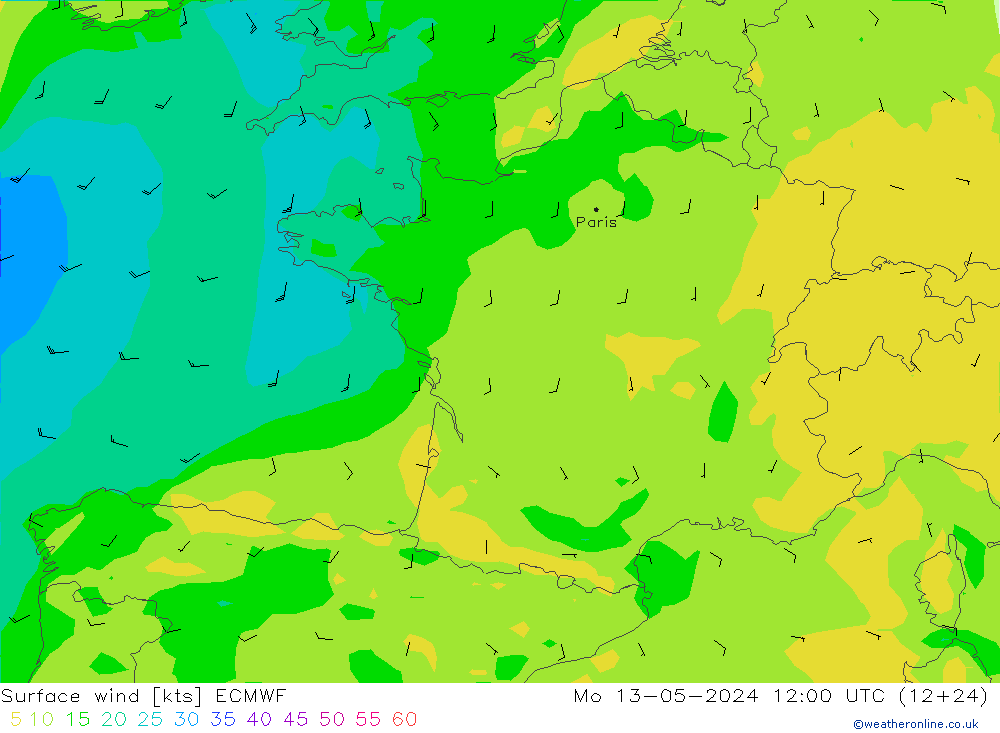 Wind 10 m ECMWF ma 13.05.2024 12 UTC