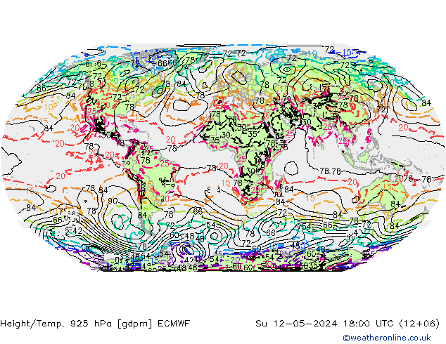 Height/Temp. 925 hPa ECMWF So 12.05.2024 18 UTC