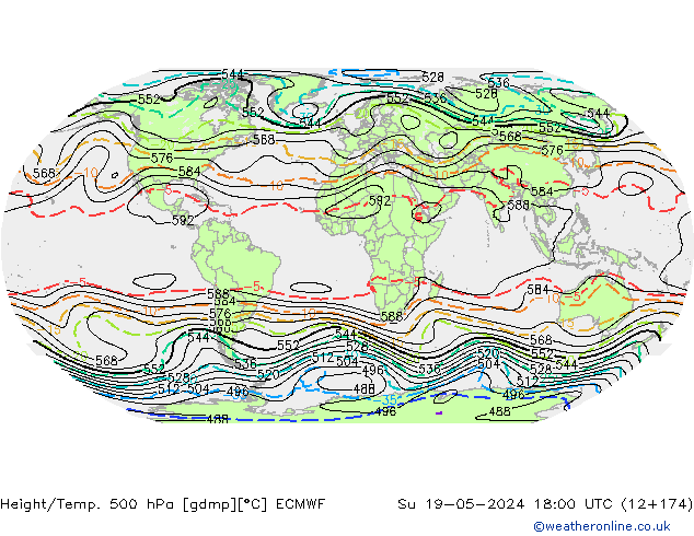 Height/Temp. 500 гПа ECMWF Вс 19.05.2024 18 UTC