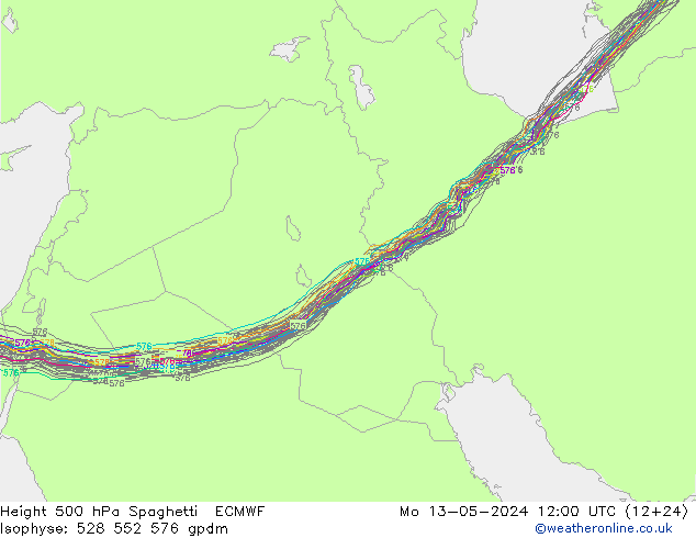 Height 500 hPa Spaghetti ECMWF Mo 13.05.2024 12 UTC