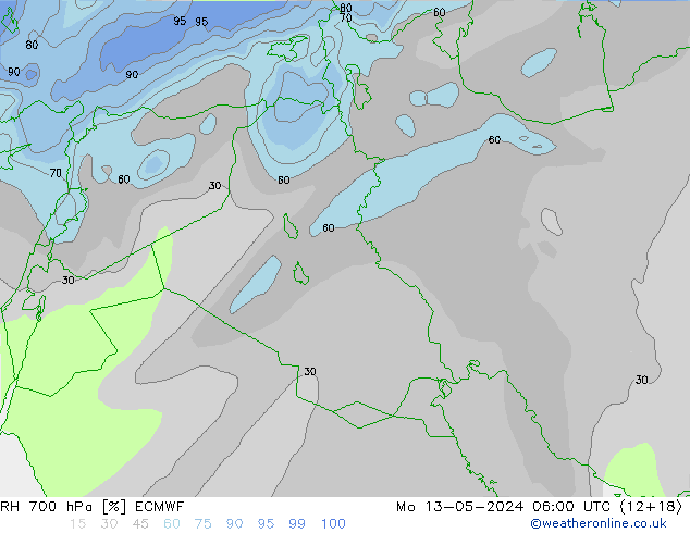 Humidité rel. 700 hPa ECMWF lun 13.05.2024 06 UTC
