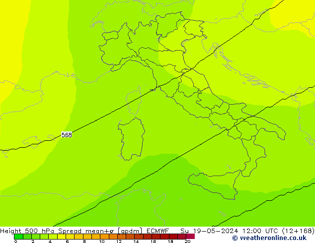 Height 500 hPa Spread ECMWF Ne 19.05.2024 12 UTC