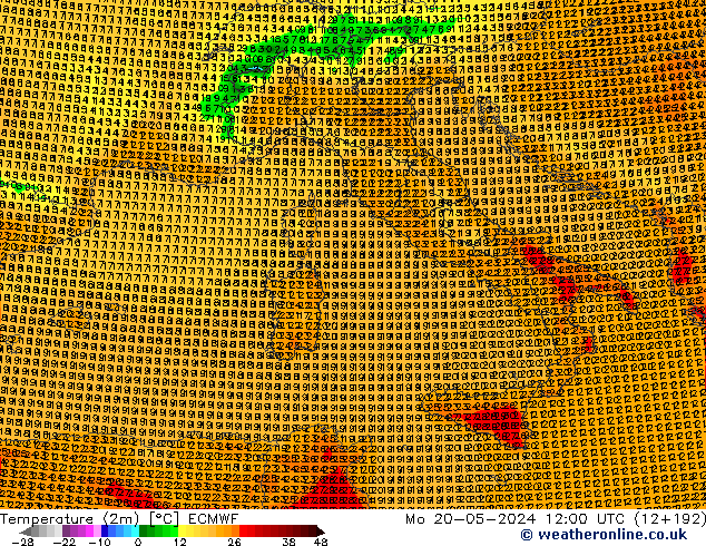 Temperature (2m) ECMWF Mo 20.05.2024 12 UTC