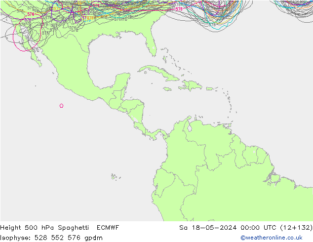 Height 500 hPa Spaghetti ECMWF Sáb 18.05.2024 00 UTC
