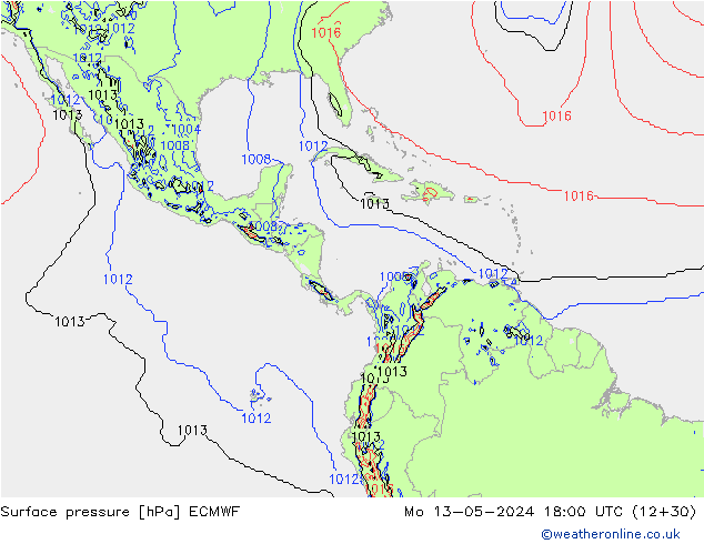 Surface pressure ECMWF Mo 13.05.2024 18 UTC