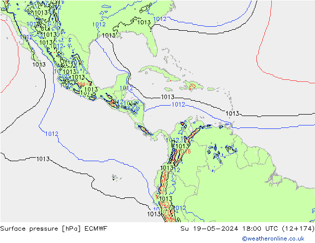 Presión superficial ECMWF dom 19.05.2024 18 UTC