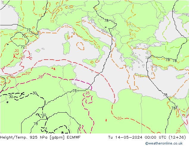 Height/Temp. 925 hPa ECMWF mar 14.05.2024 00 UTC