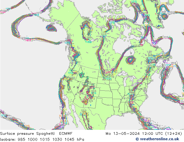 Atmosférický tlak Spaghetti ECMWF Po 13.05.2024 12 UTC