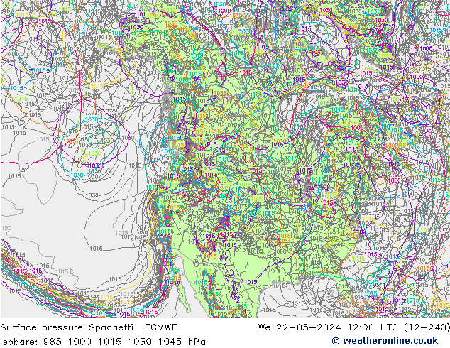 Bodendruck Spaghetti ECMWF Mi 22.05.2024 12 UTC