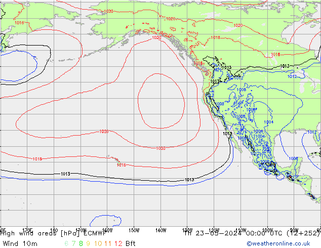 High wind areas ECMWF Th 23.05.2024 00 UTC