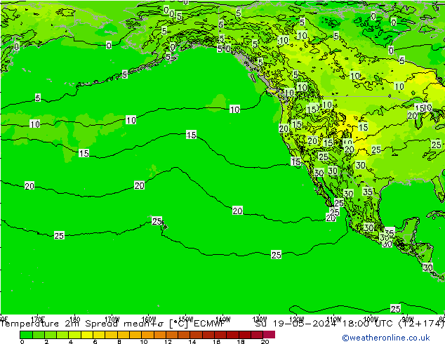 Temperature 2m Spread ECMWF Su 19.05.2024 18 UTC