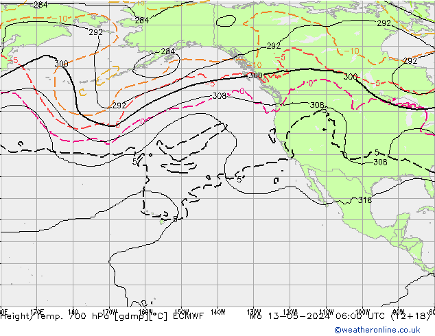 Yükseklik/Sıc. 700 hPa ECMWF Pzt 13.05.2024 06 UTC