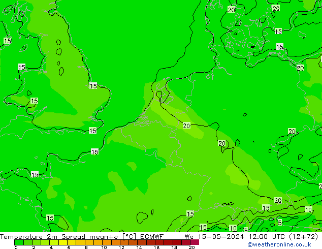 température 2m Spread ECMWF mer 15.05.2024 12 UTC