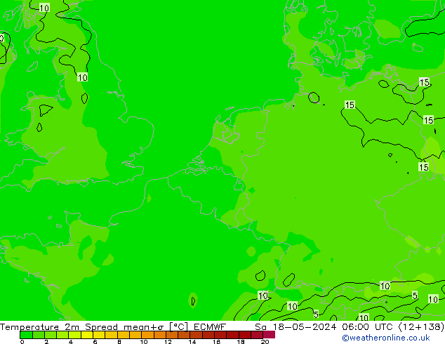 Temperature 2m Spread ECMWF Sa 18.05.2024 06 UTC