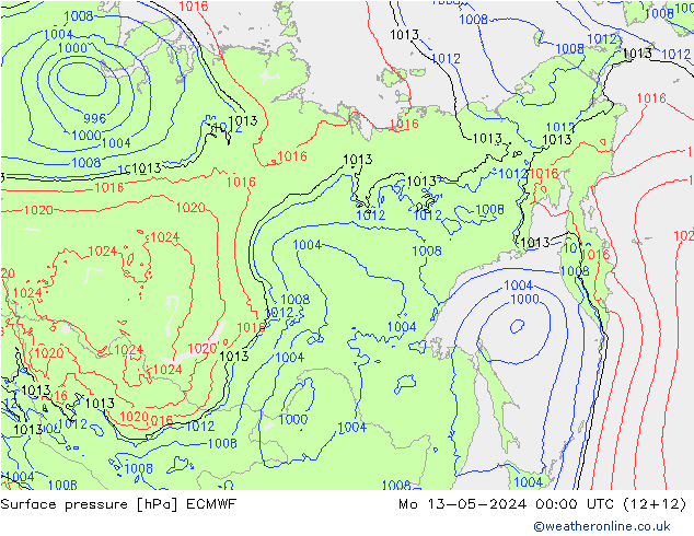 Presión superficial ECMWF lun 13.05.2024 00 UTC