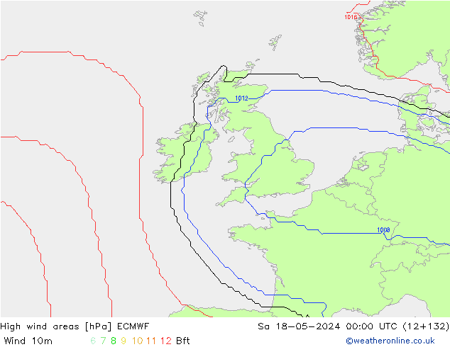 High wind areas ECMWF Sa 18.05.2024 00 UTC
